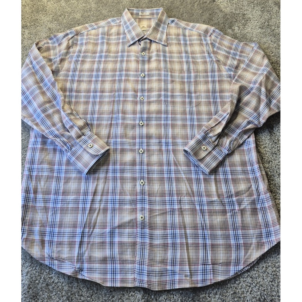 Peter Millar Button Down Plaid Dress‎ Shirt Mens Size XL 100% Cotton